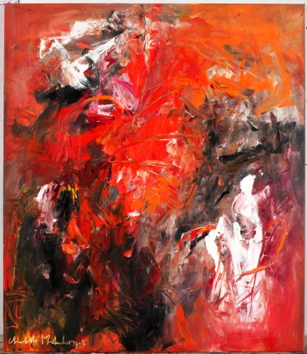 Rood Land, 150 x 150 cm, olie op linnen